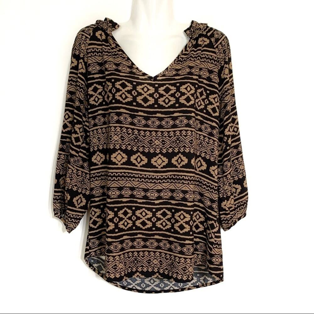 Stitch Fix Renee C. Tribal Geometric Print Top Blouse Black Medium